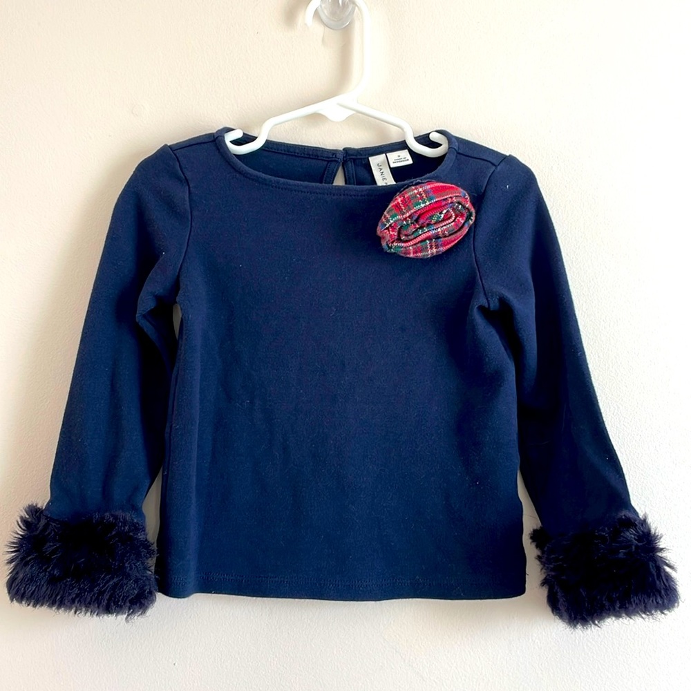 Navy Blue Kids Shirt with Faux Fur Cuffs